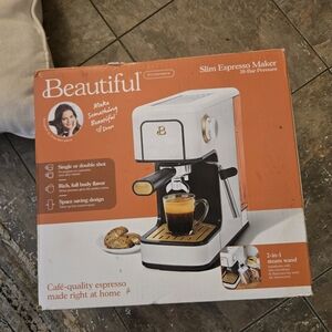 Beautiful 19390 Slim Espresso Maker with 20-Bar Pressure, White Icing